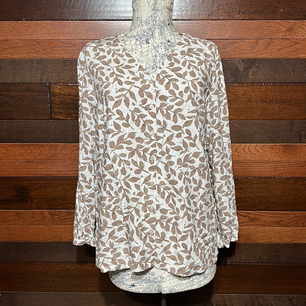 Denim&Co Brown Leaf Print Blouse